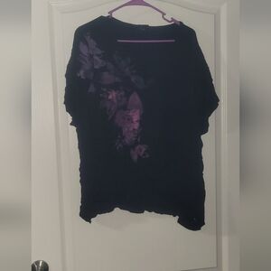Torrid Black Top with Purple Floral Accents
